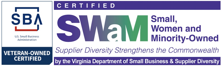 SBA Veteran Owned Certified Logo Small, Women and Minority-Owned Certified Logo